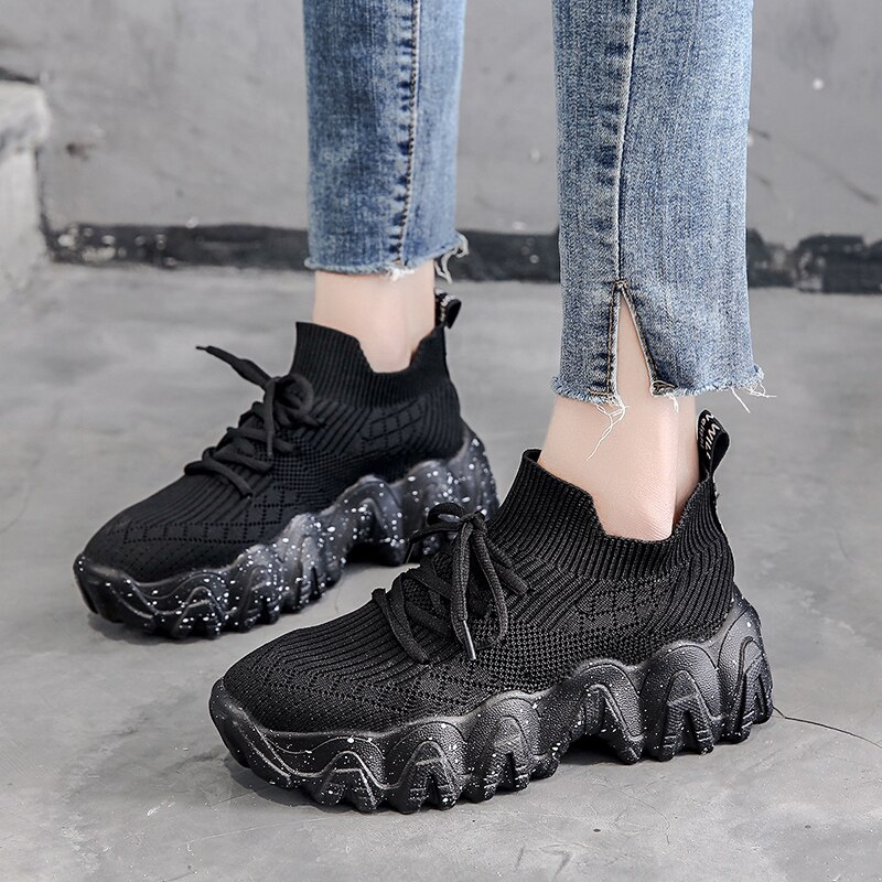 Newdiscvry åndbare kvinders platform sneakers kvinder chunky sko dame sneakers afslappet kvindefodtøj