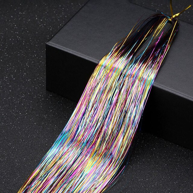 Hair Tinsel Strands Of Hair Colored Hair Strands Glitter Hair Extensions For Braids Hair Dazzle Braids With Elastic Extensiones: Three colors 