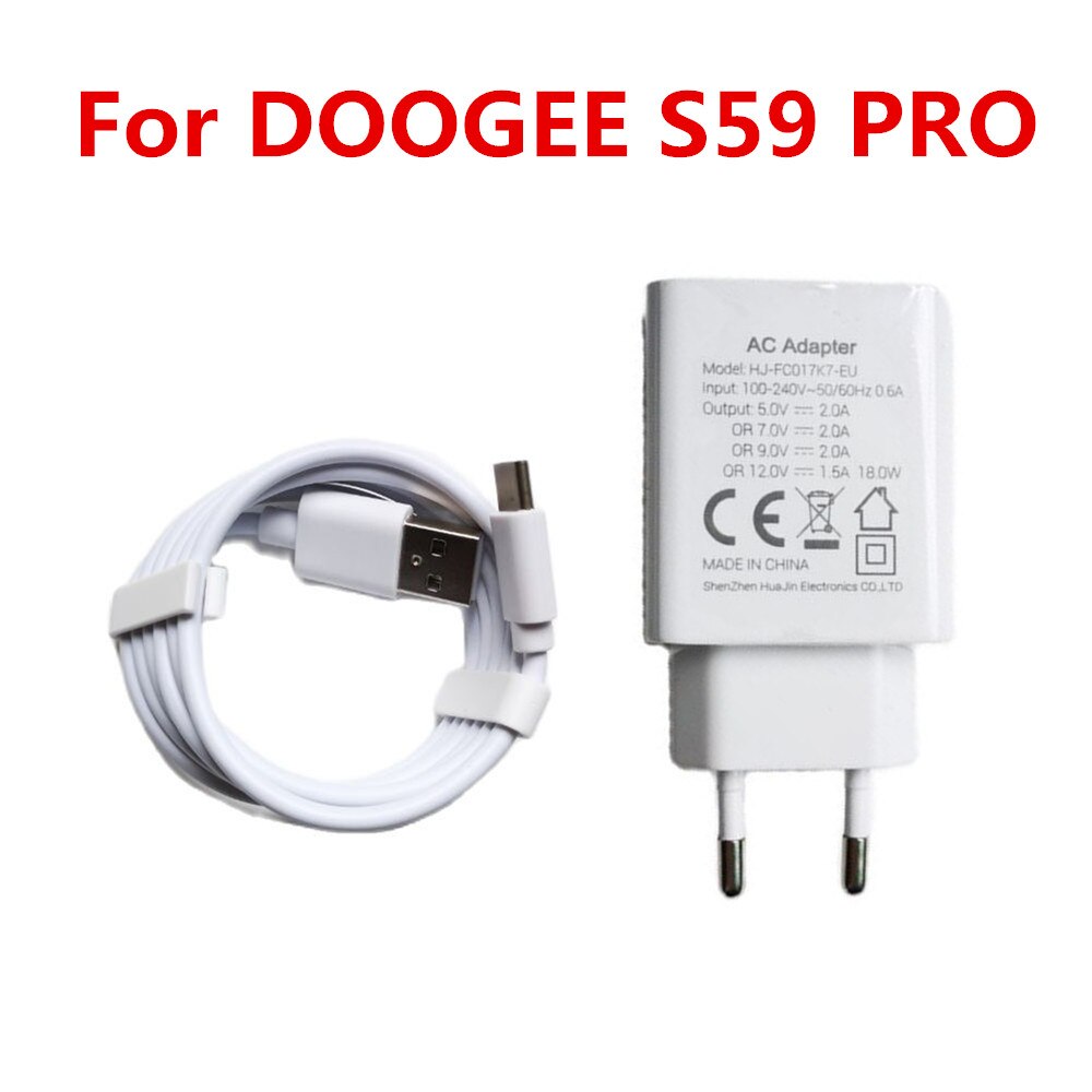 Originele Doogee S59 Pro Eu Charger Travel Adapter Plug + Micro Type-C Usb Data Lijn Kabel