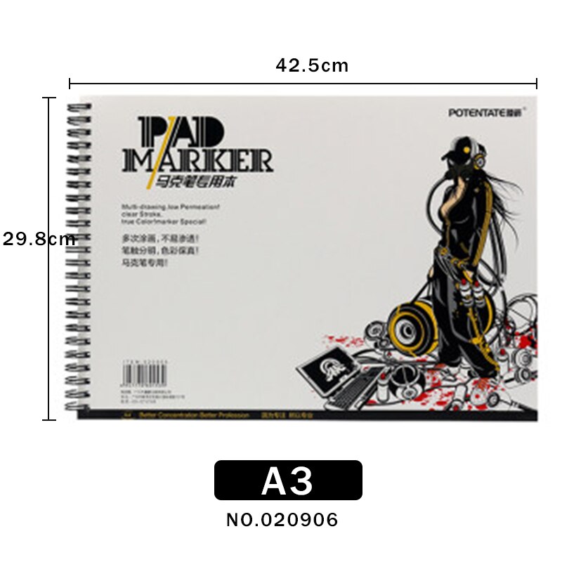 Rotulador de papel A3, A4, A5, 32 hojas, dibujo artístico, libros de papelería para colorear, pintura de acuarela, bocetos: A3