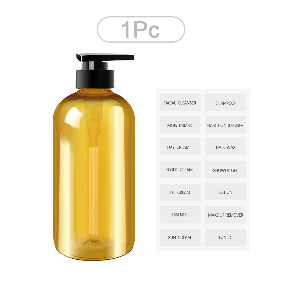 300/500ML Plastic Lotion Bottle PET Large Capacity Shampoo Bottle Soap Bottle Bathroom Refillable Bottle with Sticker: 1 Pc Brown / 300ml