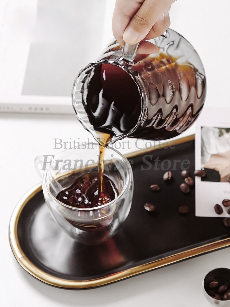 Striped V60 Drip Coffee Set Hand-held Coffee Pot Coffee Filter Cup Coffee Sharing Pot Free Spoon + Coffee Paper