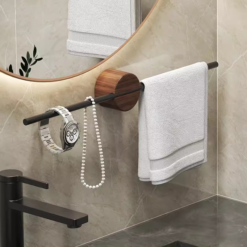 Toallero de madera de 40/50cm, colgador de toallas de baño, soporte para colgar en la pared, espacio de barra de toalla, estante de baño de aluminio, estante de almacenamiento de cocina