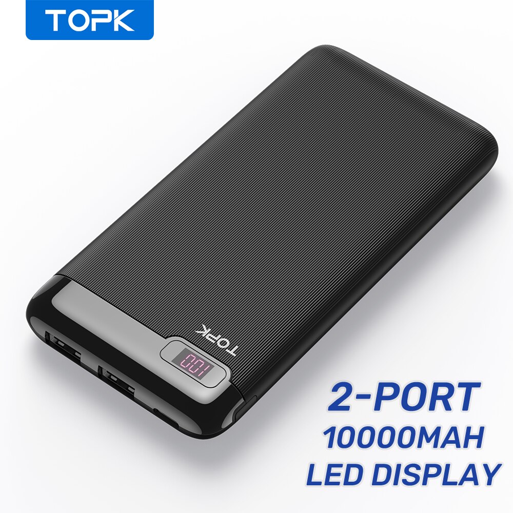 Chargeur portatif de puissance de TOPK 10000mAh LED batterie externe Powerbank pour l'iphone Xiaomi Mi: Black