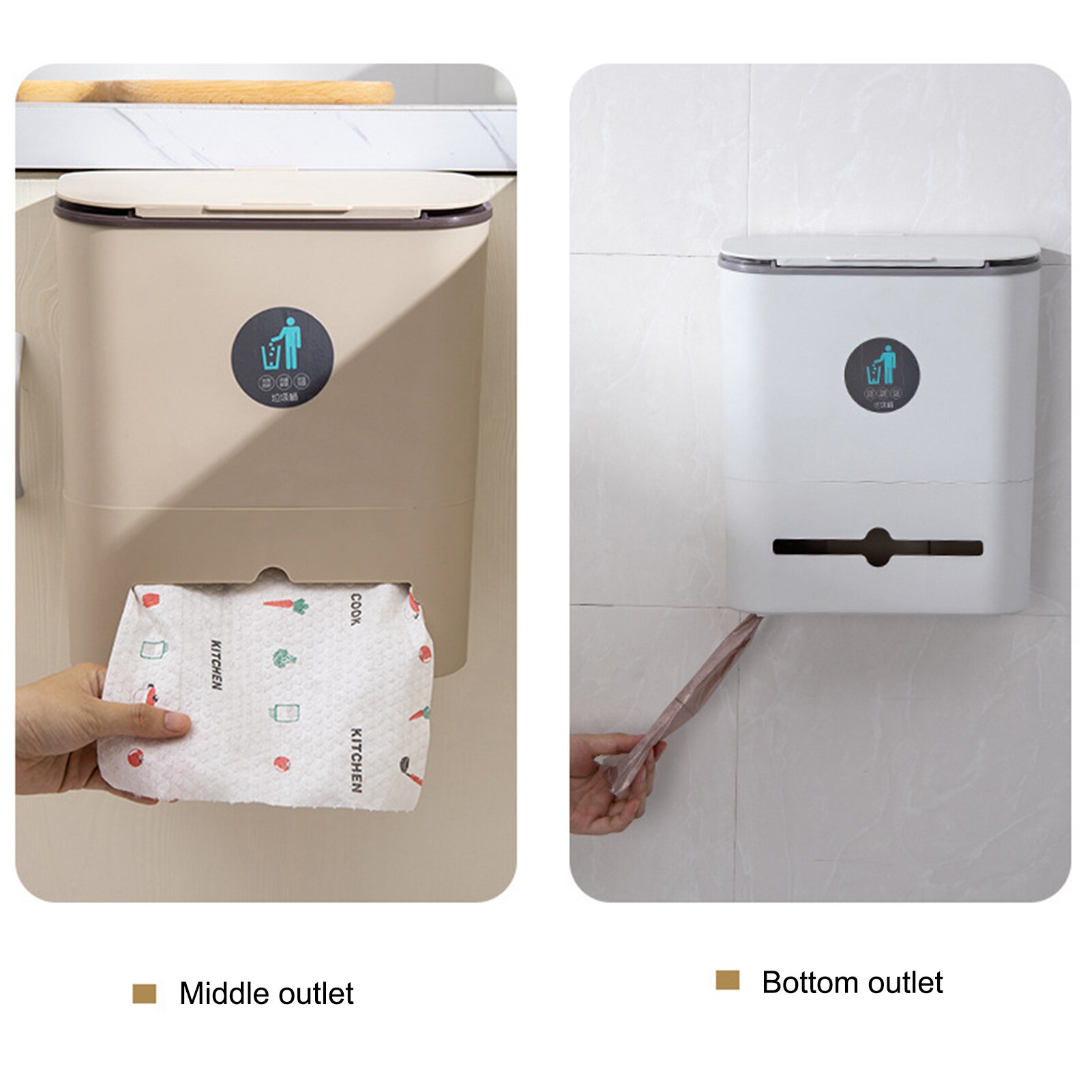 Sliding Lid Trash Can Kitchen Cabinet Door Hanging Plastic Storage Sanitary Bucket Wall Mounted Folding Waste Bin Kitchen Tools