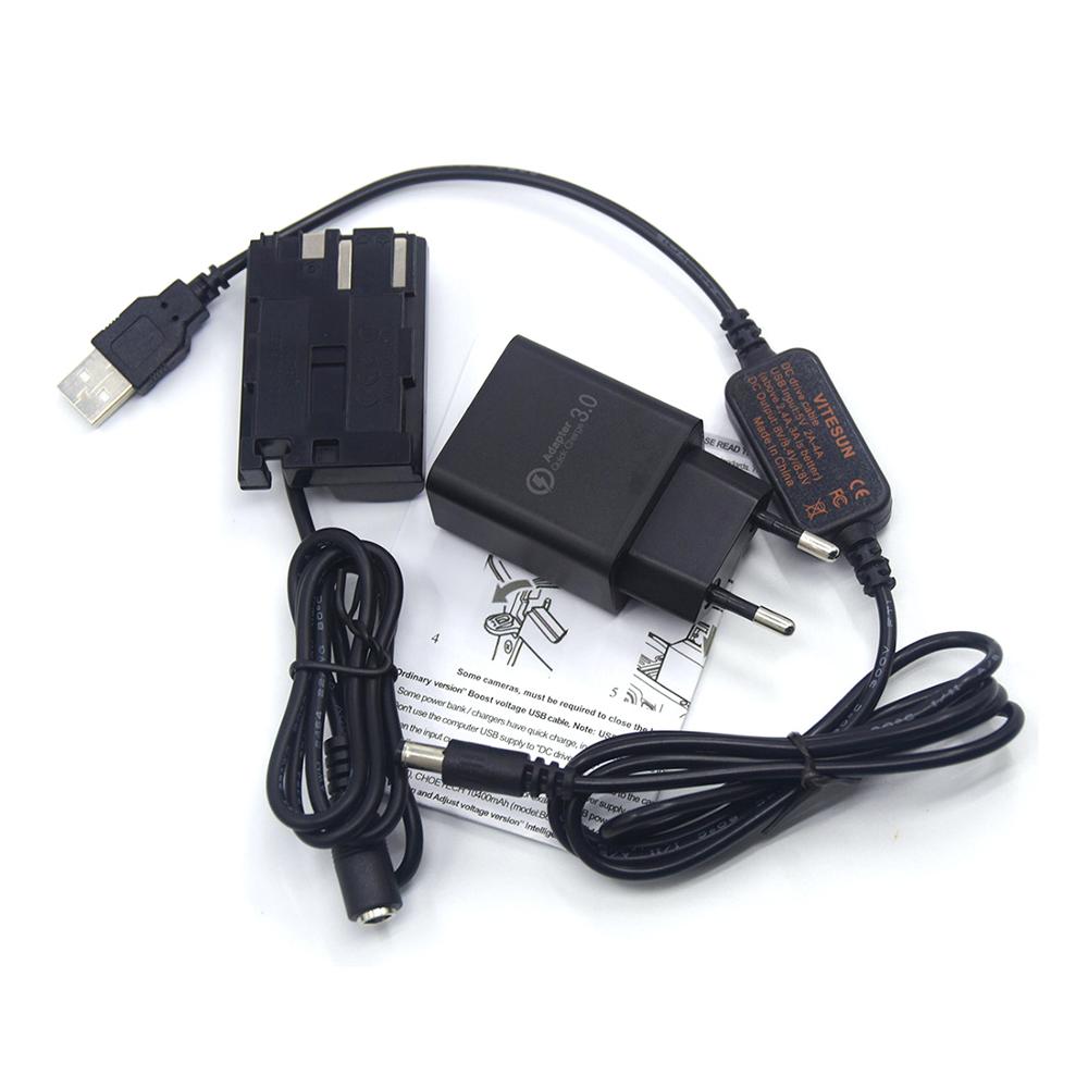 QC3.0 USB Charger + ACK-E2 USB Cable + DR-400 BG-E2 E2N BP-511 Dummy Battery for Canon EOS 20D 30D 40D 5D 50D D30 D60