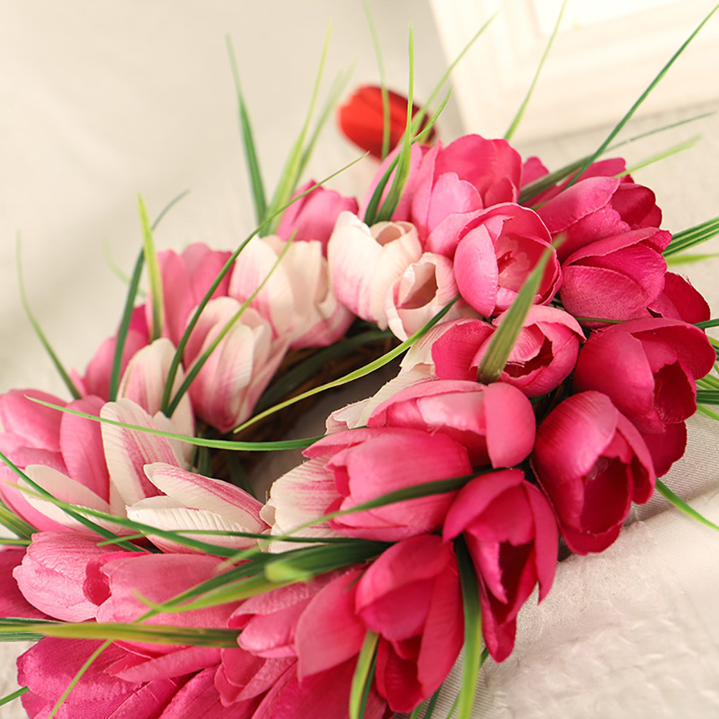 Tulip Wreath Artificial Door Hanging Lavender Flower Wreath Summer Party Wedding Decoration Diy Wreath Garland#G30