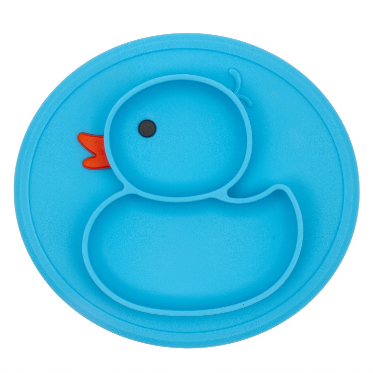 Qshare, 2 uds., platos para bebés, platos de pato, tapete de silicona, charola de succión, antideslizante, platos de comida para niños, platos de alimentación de frutas para bebés: 2PS Blue