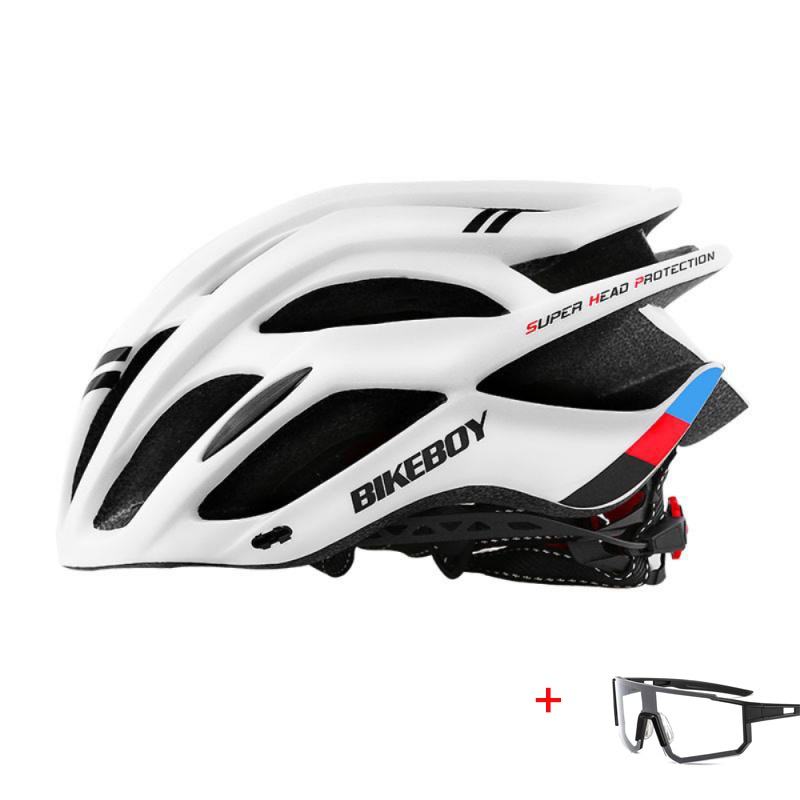 Road Mountain Bike Helmet With Glasses Ultralight Bicycle Helmets Integrally-molded MTB Riding Cycling Helmet: white 2