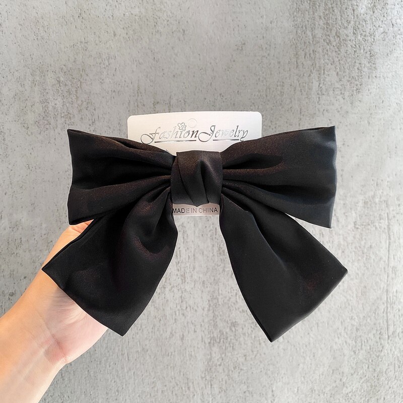 Pinces à cheveux en Satin, 1 pièce, gros nœud papillon à deux couches, épingle à cheveux, accessoires pour femmes, bandeaux de coiffure: Scrunchies Black