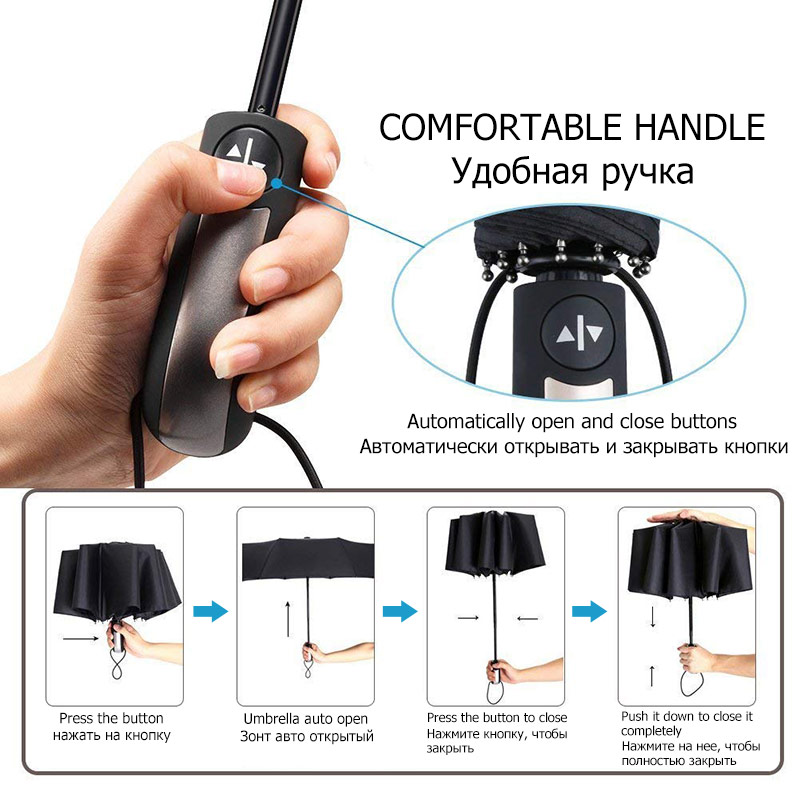 Paraguas resistente al viento totalmente automático paraguas para lluvia para hombres 3 paraguas plegable de paraguas compacto grande de viaje de negocios coche 10K paraguas