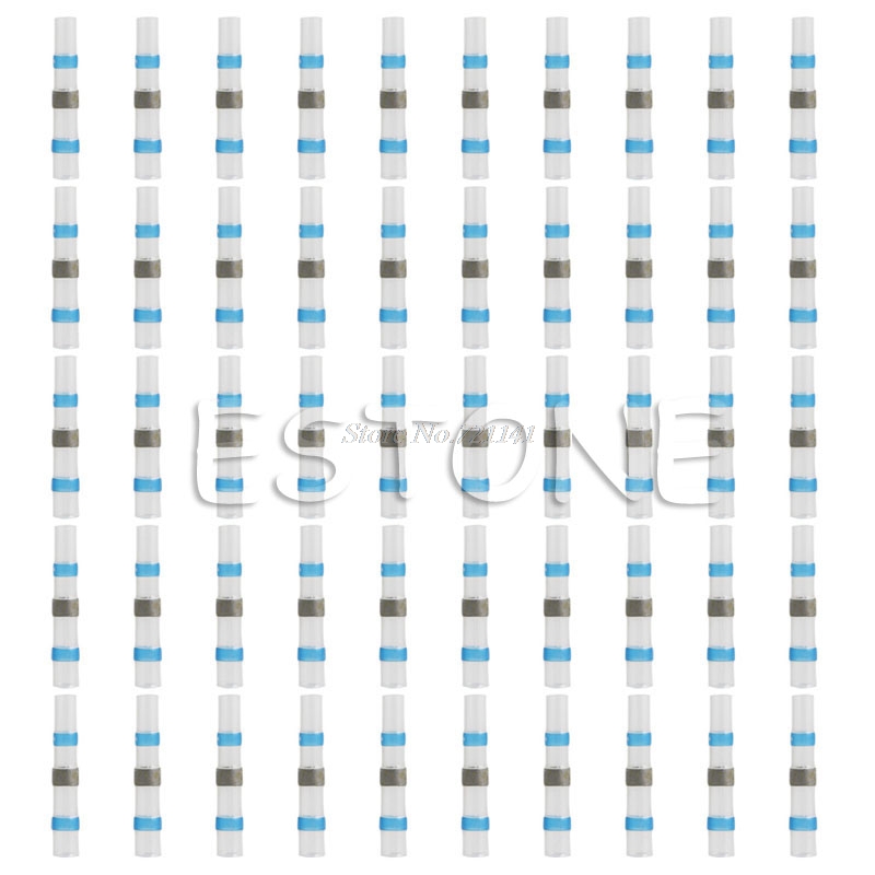50Pcs 16-14AWG Waterproof Solder Sleeve Heat Shrink Butt Wire Splice Connector B
