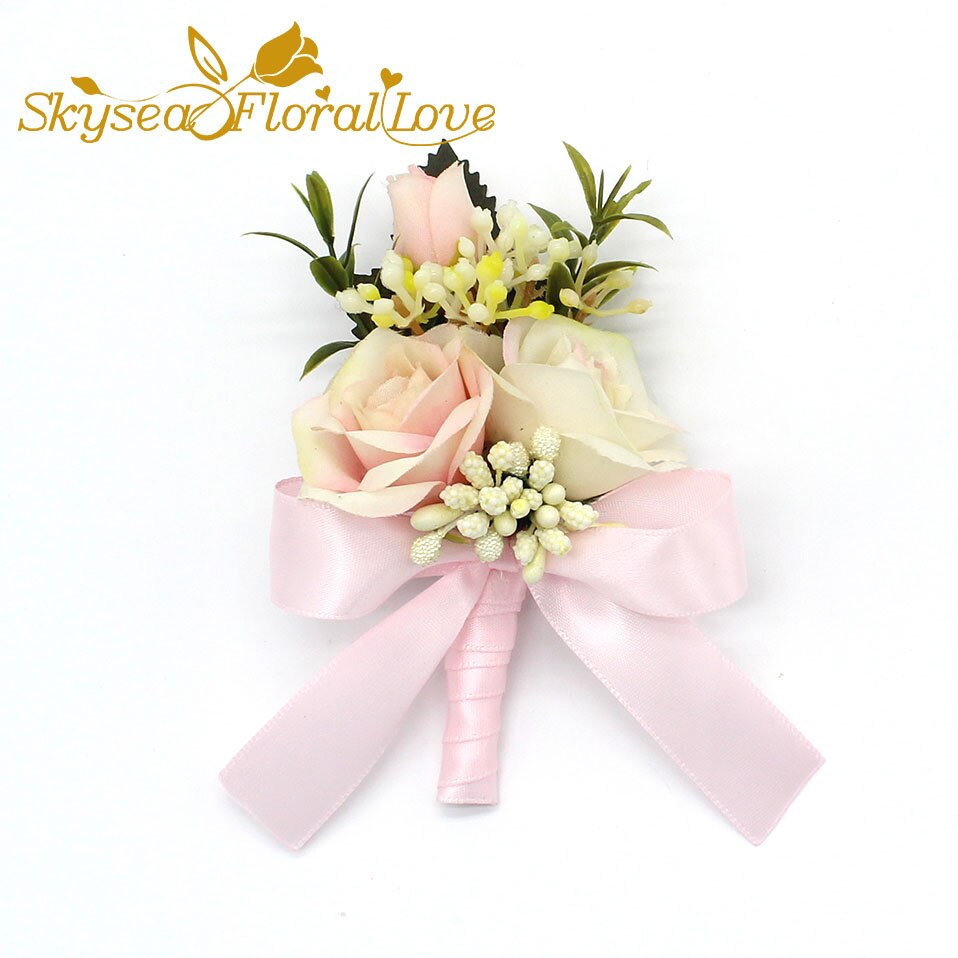 Bruiloft corsages en boutonnières broche bruid bruidegom pols corsages bruiloft bloemen: Pink 2 Boutonniere