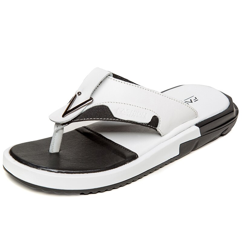 Flip flops mænd sommer strand sandaler herre læder hjemmesko slides udendørs mand flade sko klipklapper chanclas hombre hvid: Wdn -89092- hvid / 8