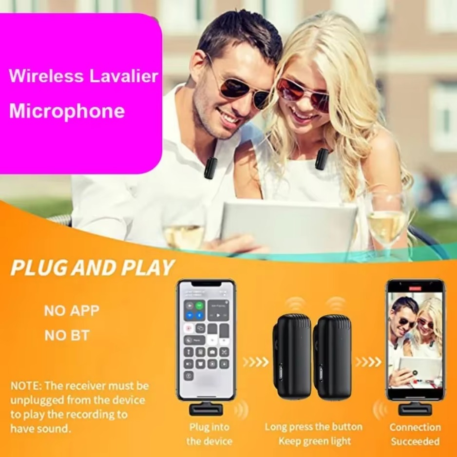 Portable Wireless Lavalier Microphone with Charger Case Audio Video Receiver Mini Mic For iPhone Android Tablet Gaming Live