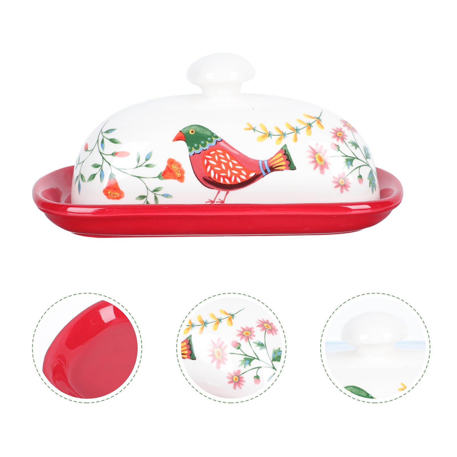 1pc Ceramic Dish Food Service Plate Butter Dish Cheese Box Food Dish: Red