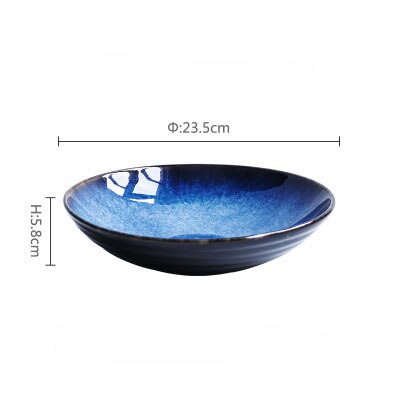 1000ml Deep blue ceramic dinner food plate 9inch cold noodle big deep plate: Default Title