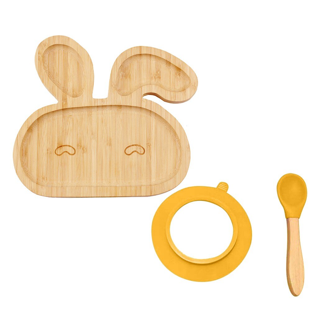 Baby Peuter Bamboe Schapen Plaat Siliconen Zuig Voederen Kom Zuig Lepel Set Creatieve Servies Keuken Accessoires Gereedschap #30: Orange