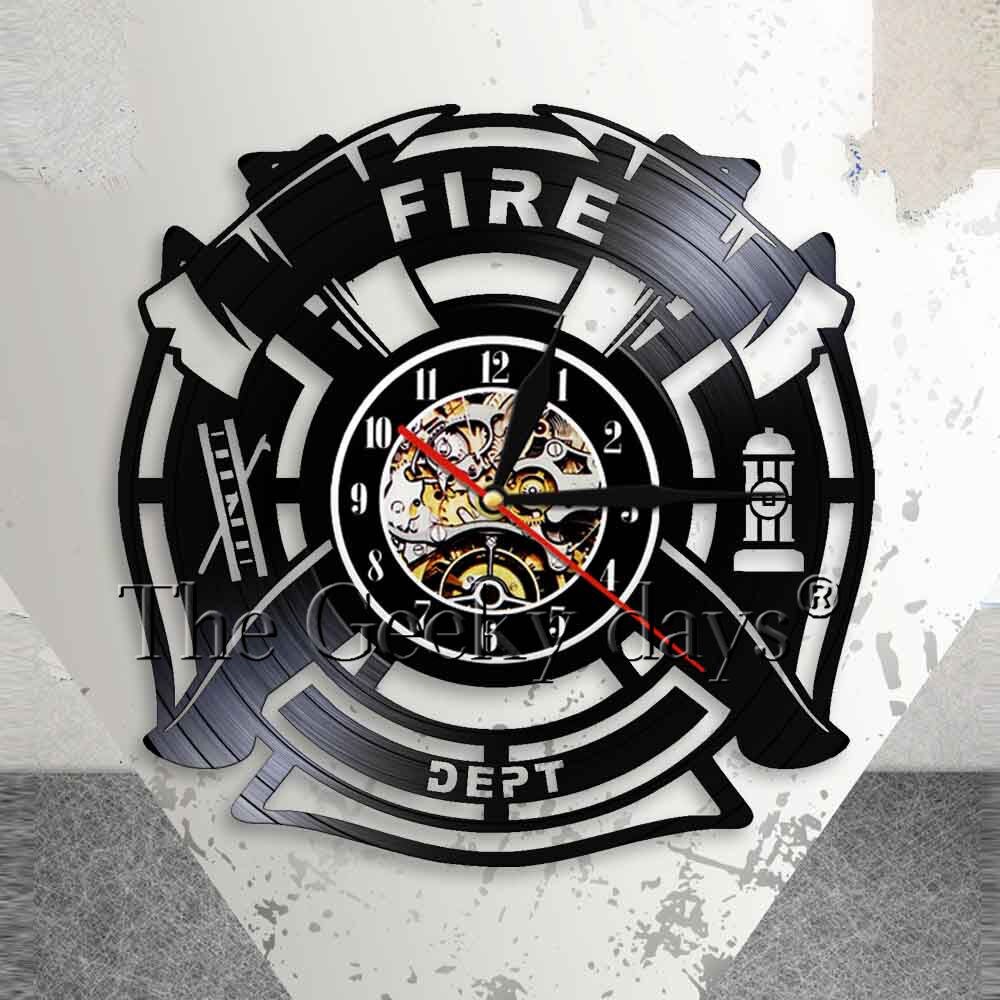 Fire Dept Muur Teken Decor Fire & Rescue Vinyl Record Wandklok Moderne Mute Quartz Wandklok Horloge Firemen