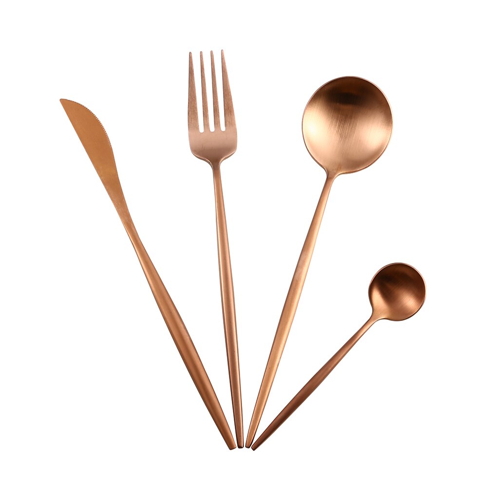 Blanc argent acier inoxydable ensemble de couverts couteau cuillère fourchette cuisine vaisselle Steak couverts maison vaisselle haut de gamme Service de dîner: Rose gold