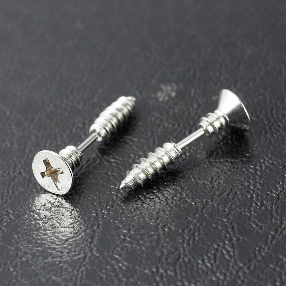 Doreenperles Unique vis boucles d'oreille goujon fausse crevaison bijoux chauds noir/argent couleur 24x8mm 1 pièce