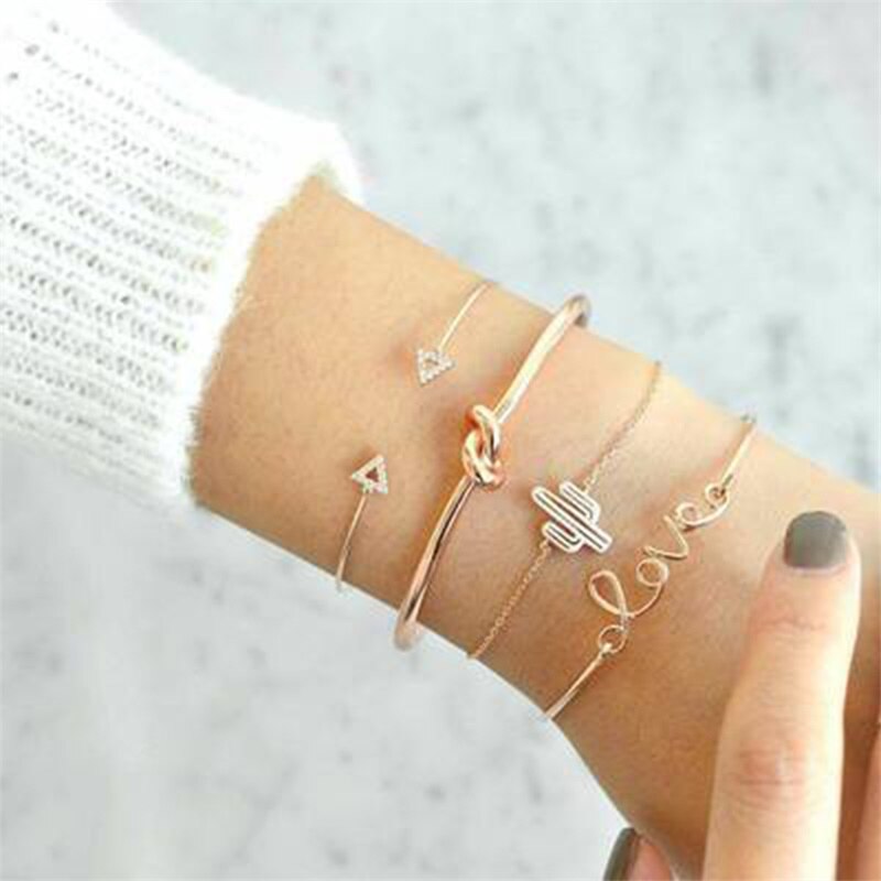 Einstellbare Kristall LIEBE Armbinde einstellen für Frauen Gold Farbe knapp Kaktus Ketten Armreif Boho Öffnung Armreifen Schmuck: ENL1001