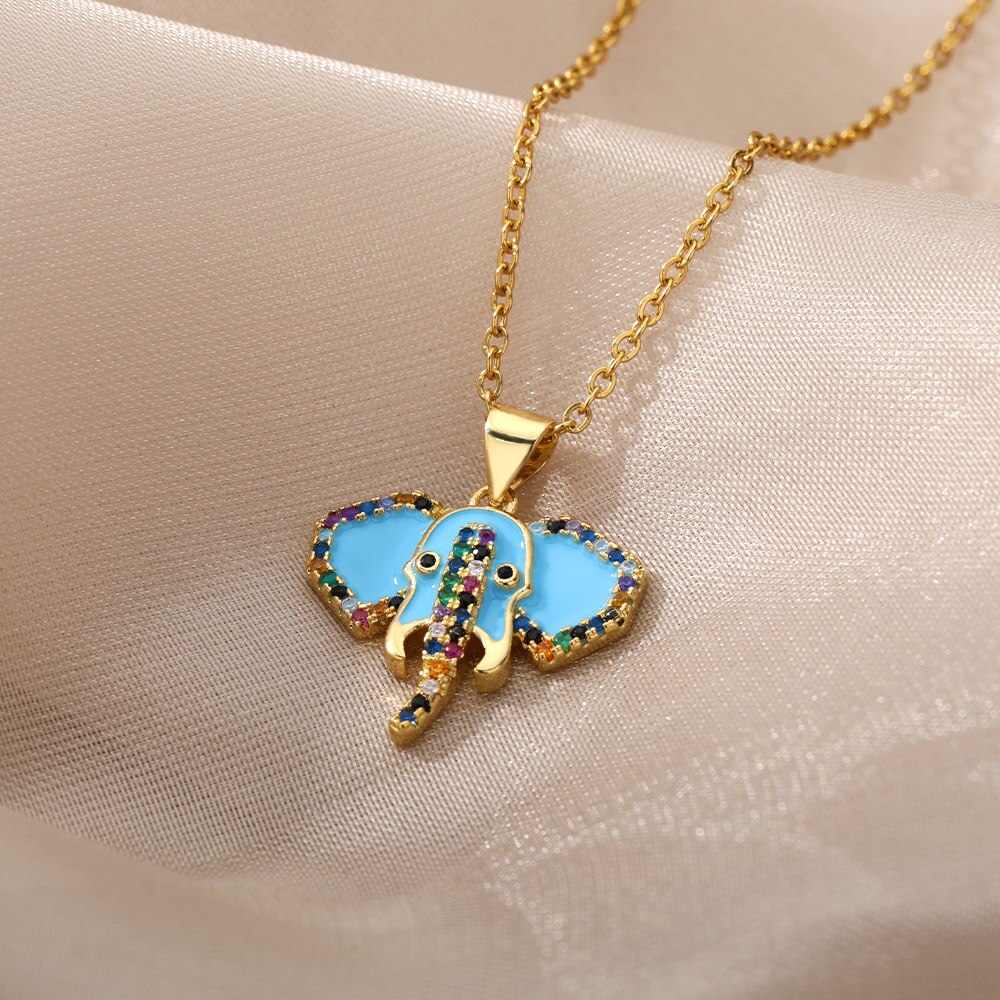 Edelstahl Halskette Für Frauen Jahrgang Elefanten Ebene Anhänger Halsketten gotisch Schmuck Art Collares Schmuckstück Femme