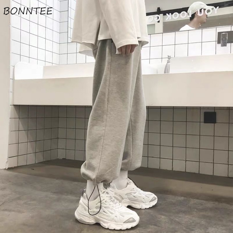 Bukser mænd solid sommer smarte joggingbukser herre harajuku justerbar bundle fritid koreansk stil all-match hip-hop 3xl løse teenagere bf