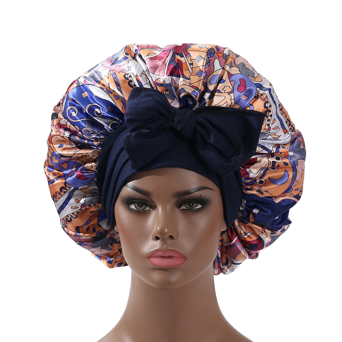 Extra Large Satin Bonnet Long Tail African Style Print Bonnets for Women Shower Cap Womans Hats Hair Bonnet for Sleeping: Red