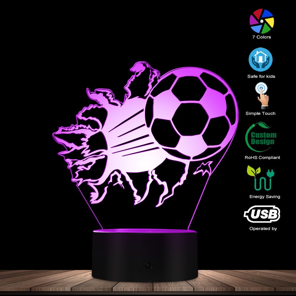 3D Football Night Tafellamp Barsten Voetbal 3D Optische illusie LED Verlichting Voetbalfans Decoratieve Verlichting Glowing Led Lamp