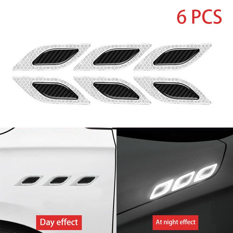 Carbon Fibers Car Sticker Reflective Anti-scratch Safety Mark Warning Stickers Auto 6pcs/set: White Black