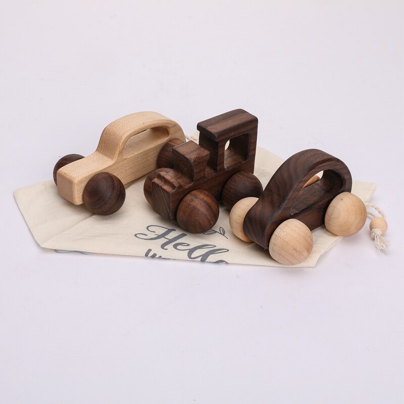 3Pcs Holz Spielzeug Montessori Pädagogisches Buche Zahnen Holz Auto Kinder Cartoon Auto Spielzeug Baby Holz Für 1-6 jahre Alt Kinder: Mixed B 3pcs