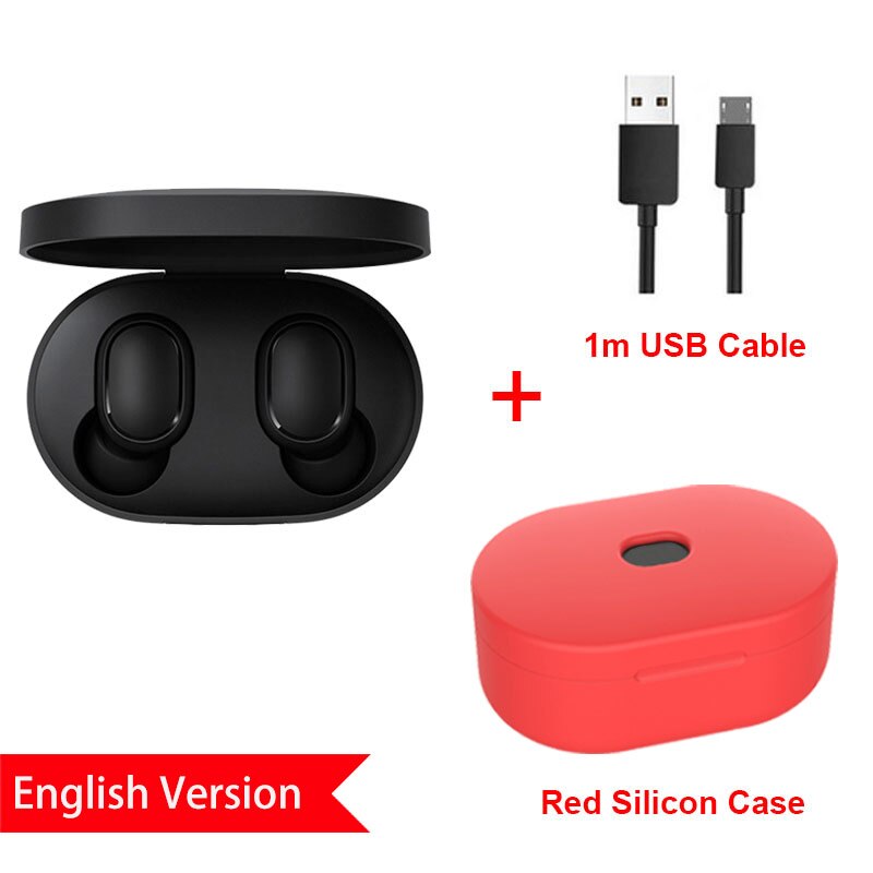 Xiaomi Redmi Airdots Earphone Bluetooth 5.0 Wireless Ear Hook Earbuds Noise Reduction Headset With Microphone AI Control: EN SiCase Red C