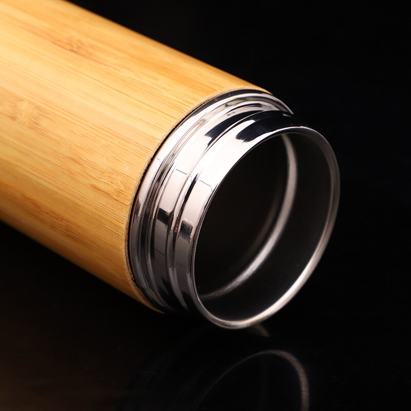 350ml 450ml Custom Bamboo Reusable Coffee Cup Stainless Steel Double Wall Bamboo Travel Mug Water Bottle With Lid