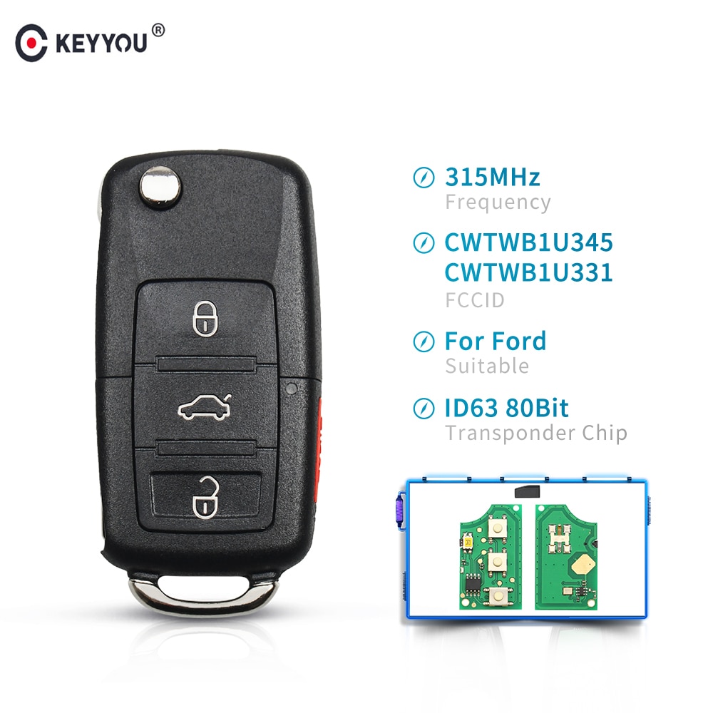 KEYYOU 4 Button For Ford 2001-2007 Expedition Focus F Modified Complete Remote Key CWTWB1U331 CWTWB1U345 ID63 Chip 315Mhz