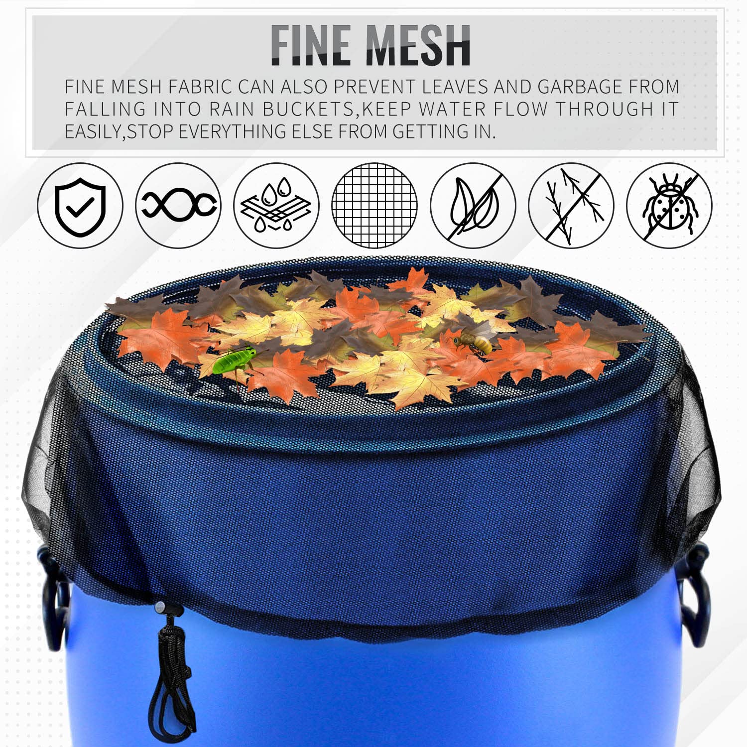 1Pc 60CM Mesh Cover Netting Voor Regen Vaten Wateropvang Emmers Cover Watertank Bescherming Deksel Regen verzamelen Tool