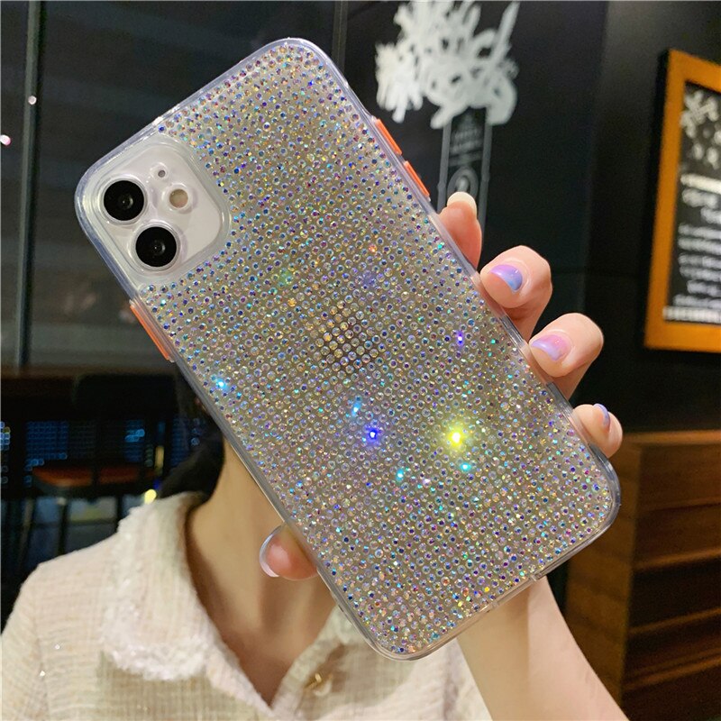 Funda trasera brillante 3D para iPhone, funda suave brillante con diamantes de imitación para iPhone 11 12 Pro Max X XS MAX XR 8 7 Plus SE