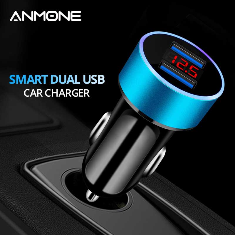 ANMONE – chargeur de voiture 3,1a, 2 Ports USB, écran d'affichage 5V, affichage numérique LED multifonction Halo, charge rapide pour Iphone 11 Huawei