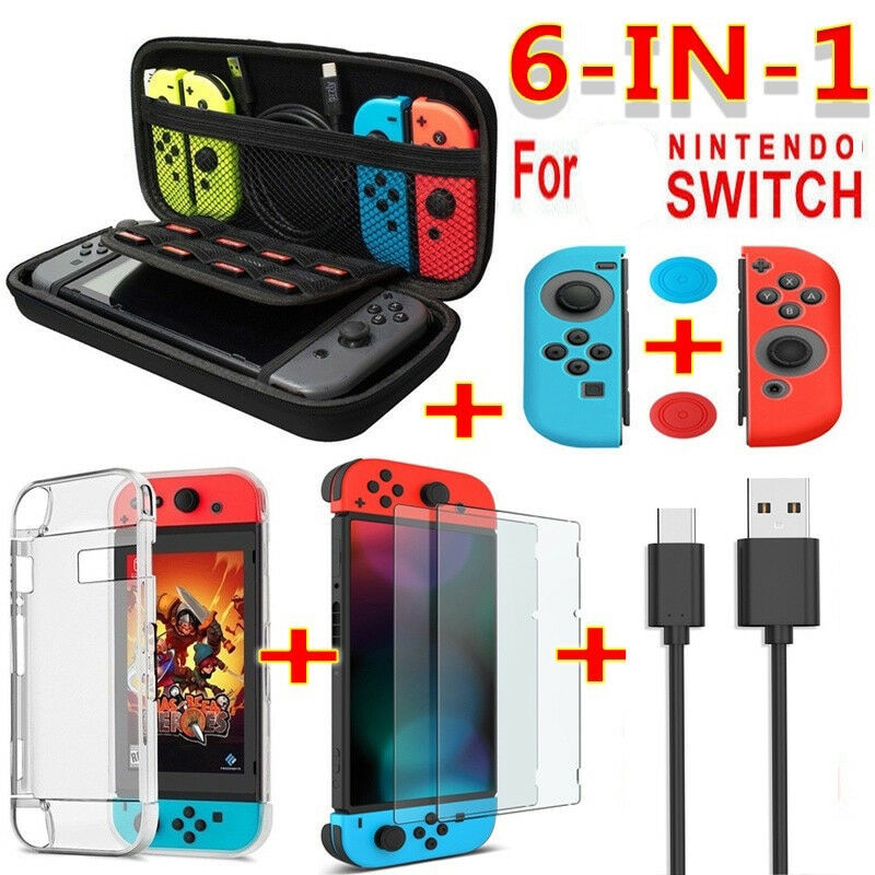 Set di accessori di gioco 6 in 1 nero rosso blu per nintendo Switch borsa da viaggio custodia protettiva per schermo cavo di ricarica