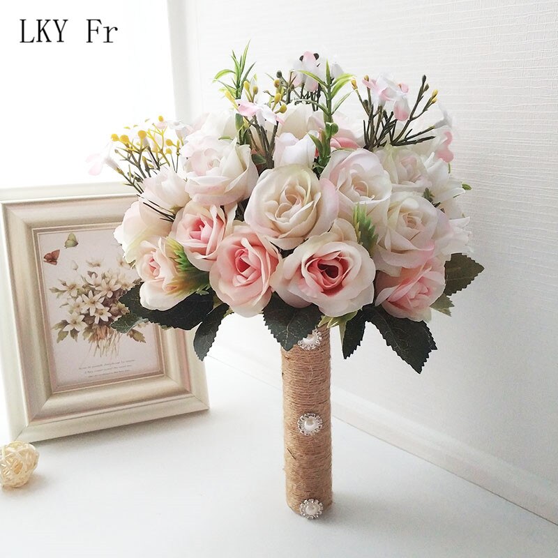 Lky fr bryllup buket blomster ægteskab tilbehør små brude buketter silke roser bryllup buketter til brudepiger dekoration: Lyserød buket