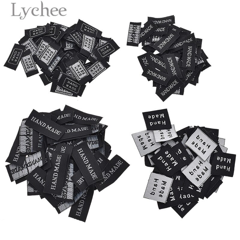 Lychee life 50 stk sorte håndlavede vævede etiketter vaskbare broderimærker til tøjposer diy sytilbehør