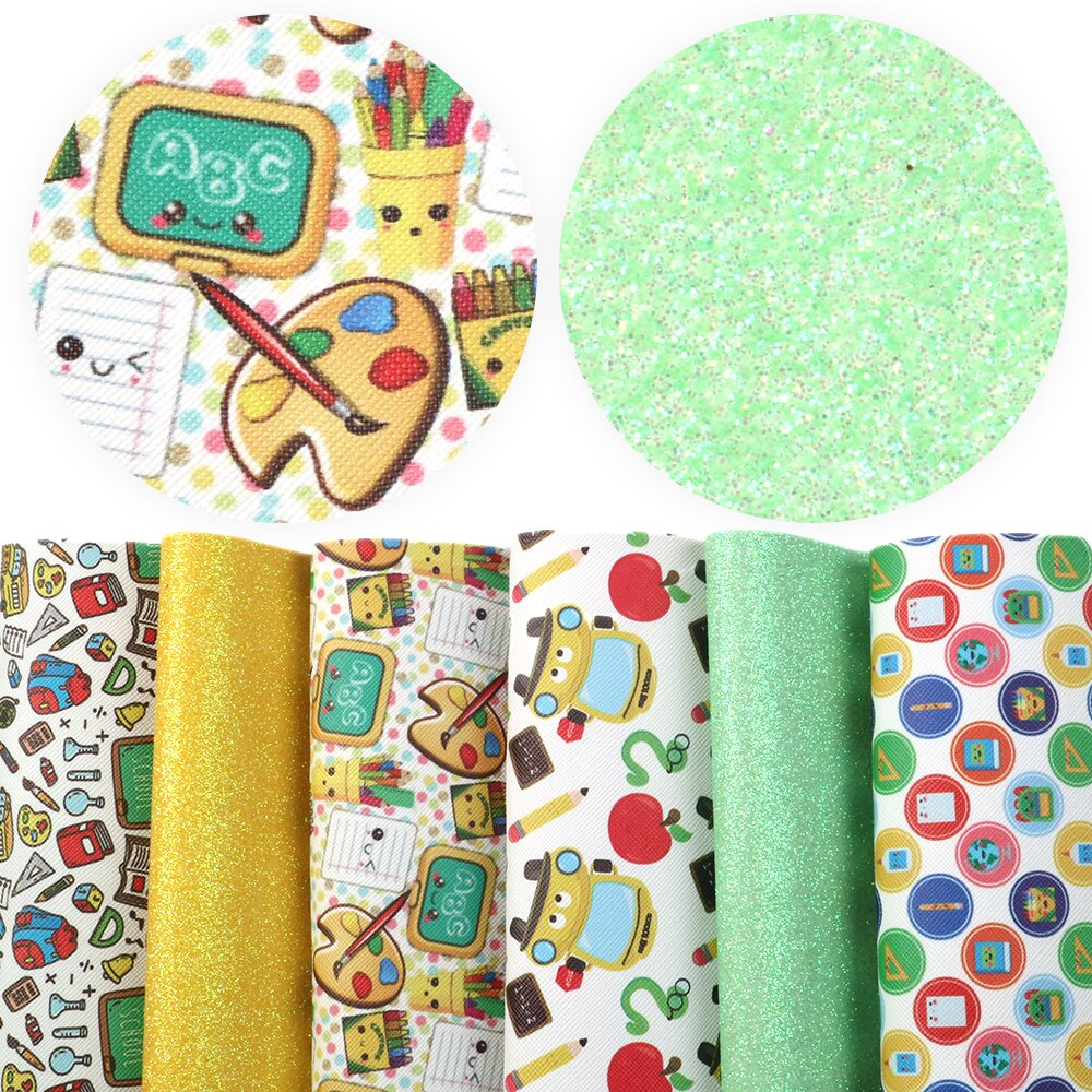 20*34cm 6PCS/Set Back To School abc Synthetic Leather Set Faux Artificial Fabric DIY Sewing Garment HairBow Bag,1Yc7322