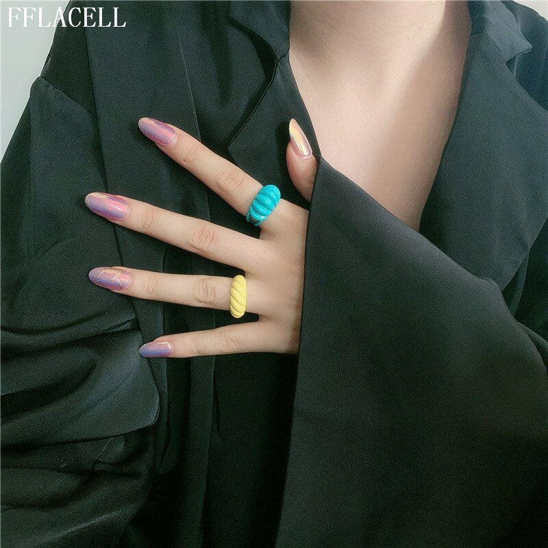 FFLACELL , nueva de Corea, anillos abiertos irregulares pintados a mano con Anillos geométricos de aceite de goteo colorido a la para mujer, joyería de