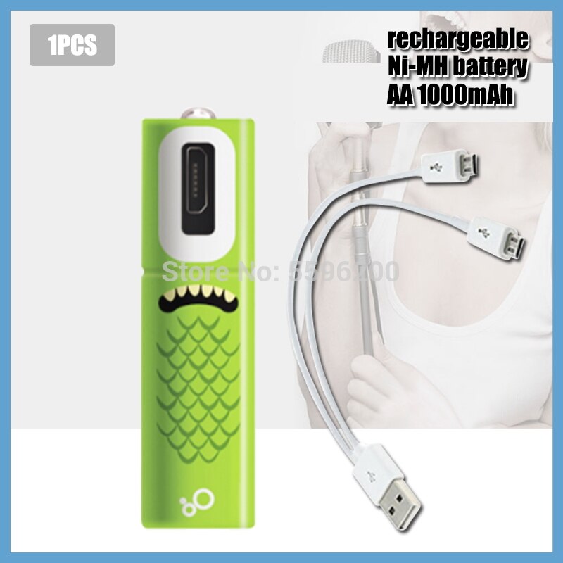 High capacity 1.2V 1000mAh AA Rechargeable Battery Ni-MH Battery with USB rechargeable lithium usb battery + USB cable: 1PCS Battery
