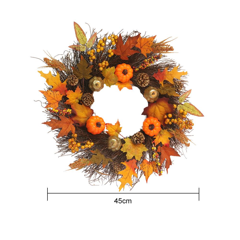 45cm Wreath Autumn Harvest Maple Leaf Pumpkin Front Door Wreath Front Door Home Decor Thanksgiving Party Supplies With Led
