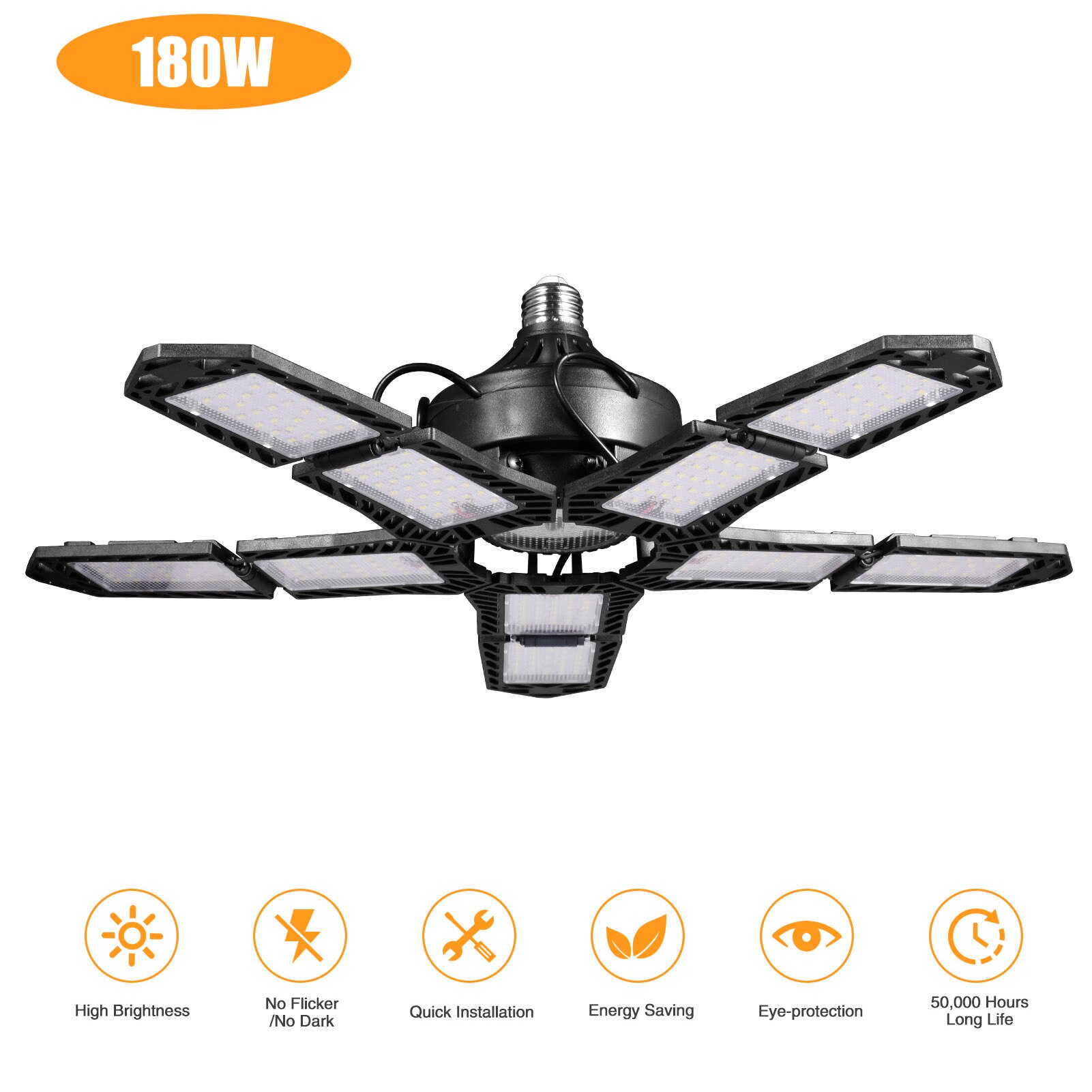 100w 180w LED Garage Light 5 Leaf Deformation Fan Ceiling Light E26 Industrial Lamp For Workshop Warehouse 85-265V