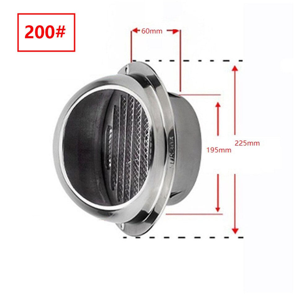 Ttlife rostfritt stål vägg tak luftventil kanal ventilation frånluftsgaller lock utlopp värme kyla ventilationslock vattentät: 200mm