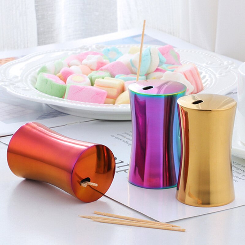 Small Toothpick Holder Dispenser Storage Organizer Stainless Steel Gold Silver Rose Gold