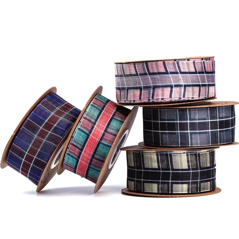 Schotse ruit geruit gingham lint organza tape 40mm 50 yards/lot haarstrikken hoofdband stropdassen broche diy materiaal knutselspullen