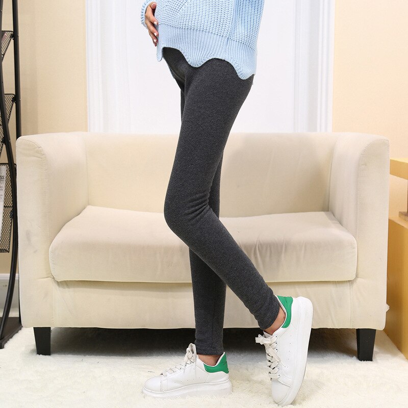 Winter Velvet Maternity Leggings Pants For Pregnant Women Warm Maternity Clothes Thickened Pregnancy Trousers Clothing: Dark Grey / L